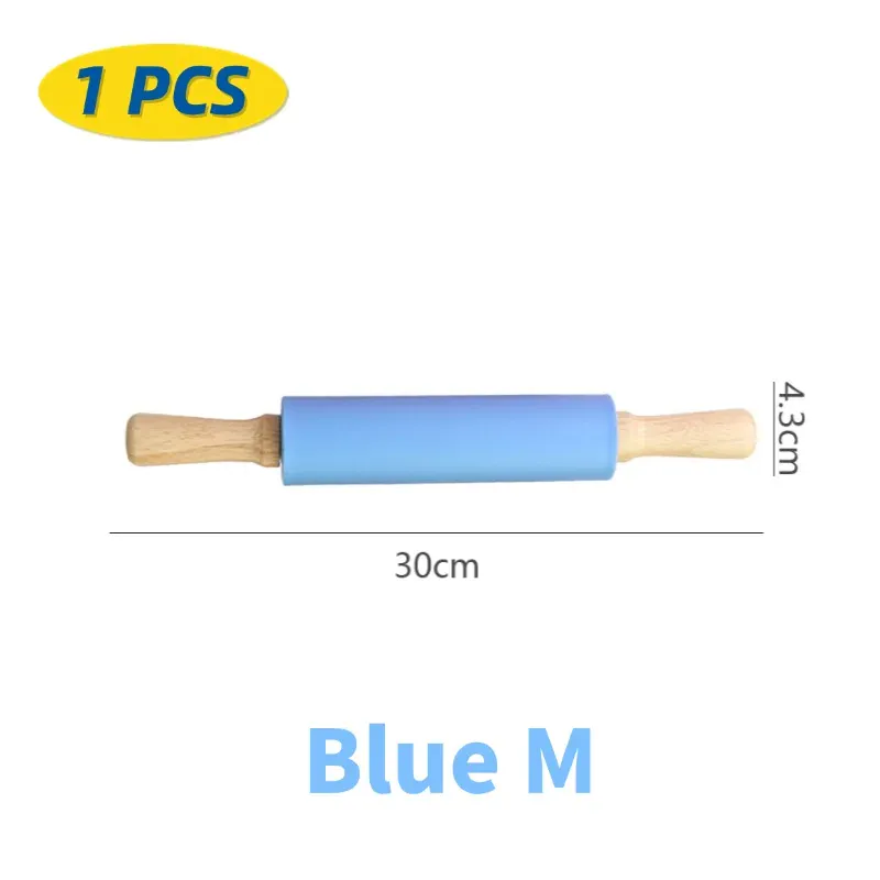 Rouleau à pâtisserie en silicone non-adhérent avec poignées en bois - Set de 14 pièces