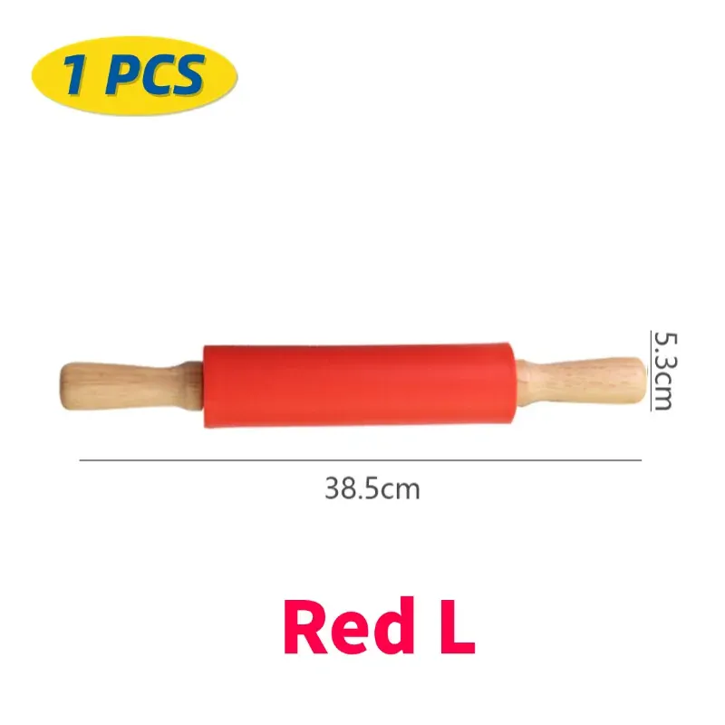 Rouleau à pâtisserie en silicone non-adhérent avec poignées en bois - Set de 14 pièces