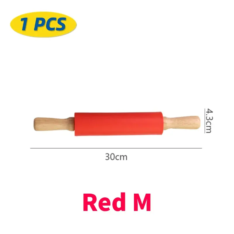 Rouleau à pâtisserie en silicone non-adhérent avec poignées en bois - Set de 14 pièces