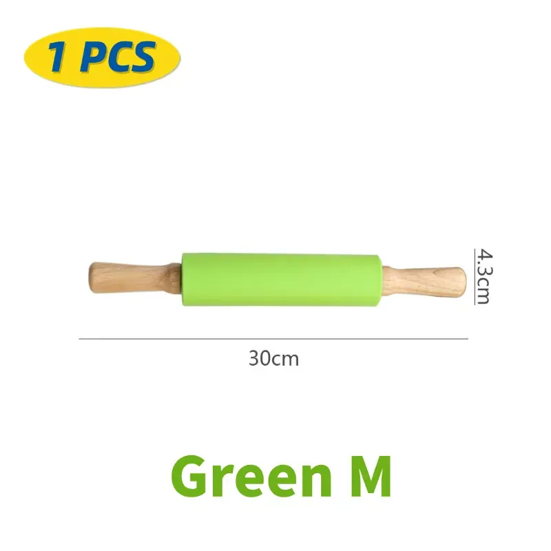 Rouleau à pâtisserie en silicone non-adhérent avec poignées en bois - Set de 14 pièces