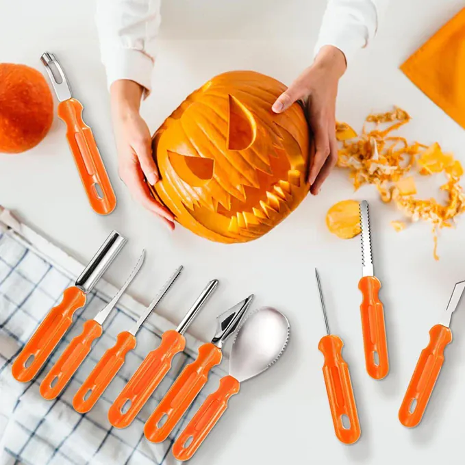 Kit de Sculptage de Citrouilles - Couteaux À Dentures Professionnels