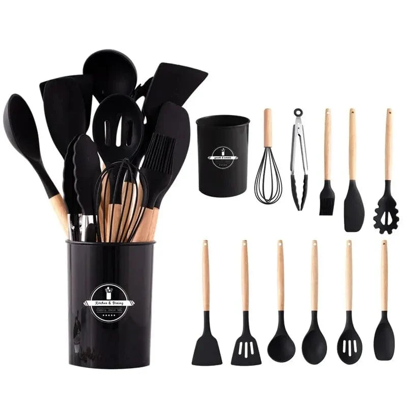 Ensemble d'ustensiles de cuisine en silicone 12 pièces, Antiadhésif Résistant à la chaleur - Outils de cuisine