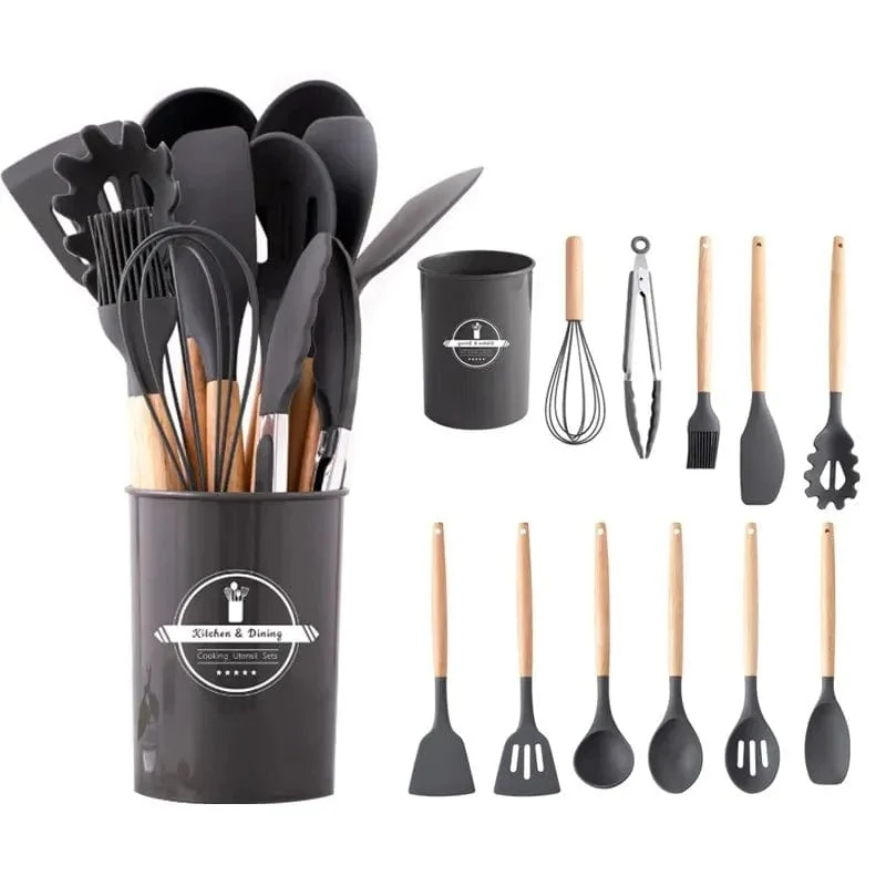 Ensemble d'ustensiles de cuisine en silicone 12 pièces, Antiadhésif Résistant à la chaleur - Outils de cuisine