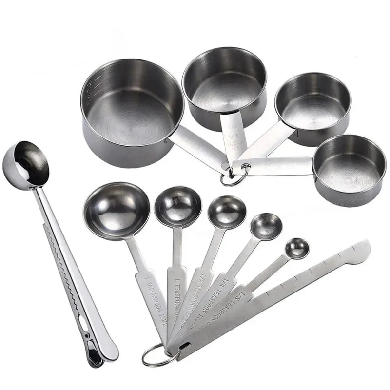 Set Tasses et Cuillères à Mesurer Inox – 8, 10 ou 11 Pièces