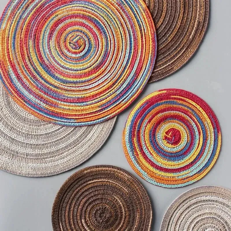 Napperon Rond Tissé en Ramie — Set de Table Lavable, 11 à 38 cm