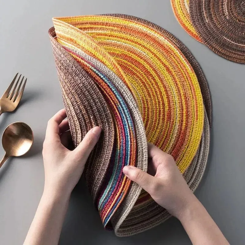 Napperon Rond Tissé en Ramie — Set de Table Lavable, 11 à 38 cm