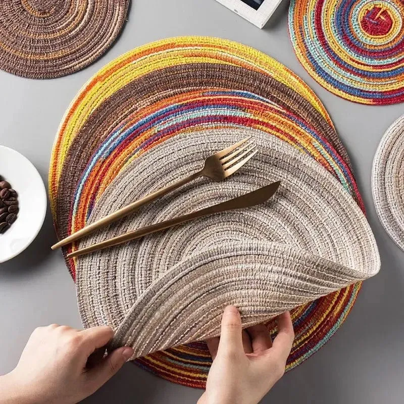 Napperon Rond Tissé en Ramie — Set de Table Lavable, 11 à 38 cm