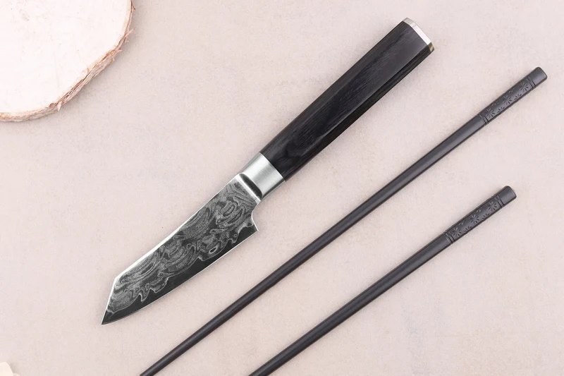 Couteau kengata office 8cm japonais Sakai Takayuki Grand Chef Seigaiha Damas 45 couches