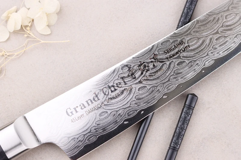 Couteau sujihiki 24cm japonais Sakai Takayuki Grand Chef Seigaiha Damas 45 couches