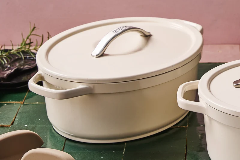 Cocotte ovale Beka Plume en aluminium 31cm - Beige