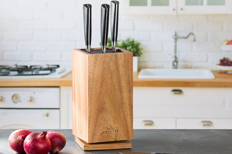 Bloc couteaux vide rotatif Cristel en bois d'acacia