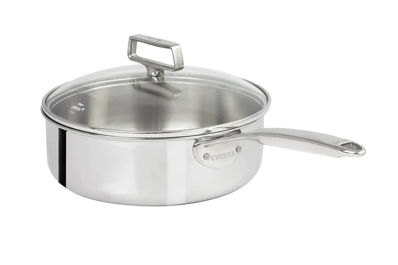 Sauteuse Cristel Castel'Pro en acier inoxydable 18/10 5 ply poignée fixe + couvercle en verre