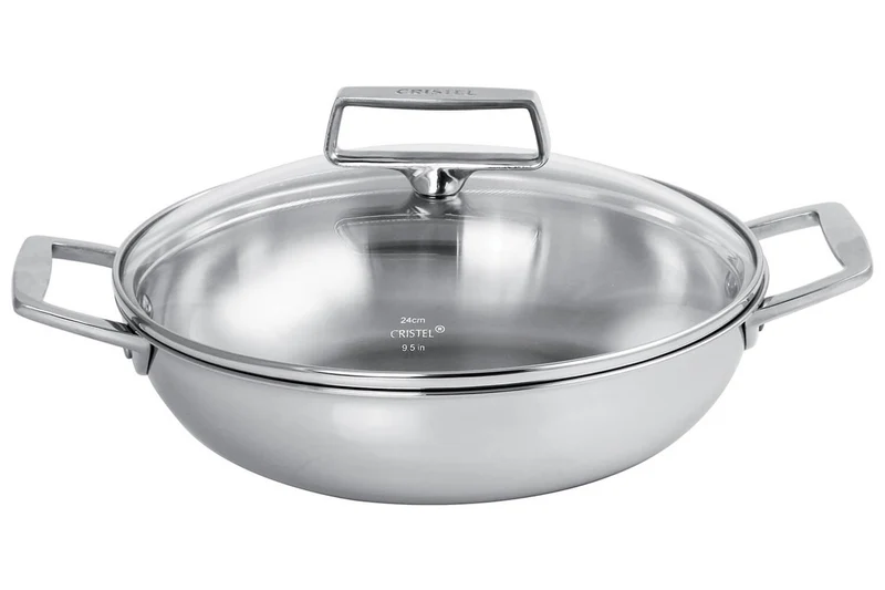 Sautoir Cristel Castel'Pro en acier inoxydable 18/10 5 ply avec 2 anses fixes + couvercle en verre