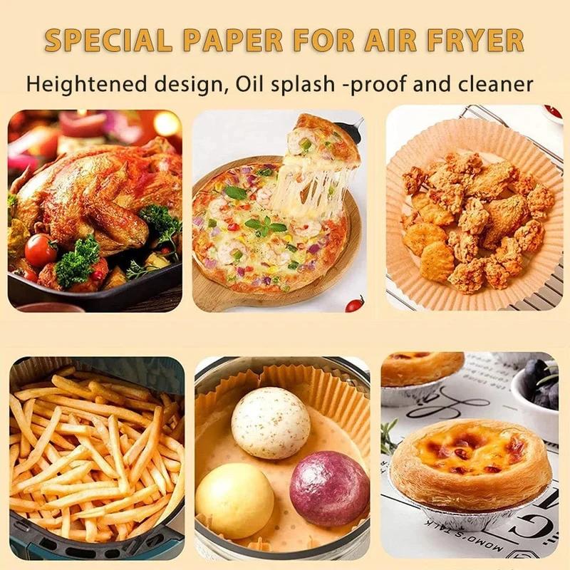 Papiers Cuisson Air Fryer, 100/50 Pièces, 16cm, Ronds, Blancs/Brun : Accessoires Cuisine Ecofriendly