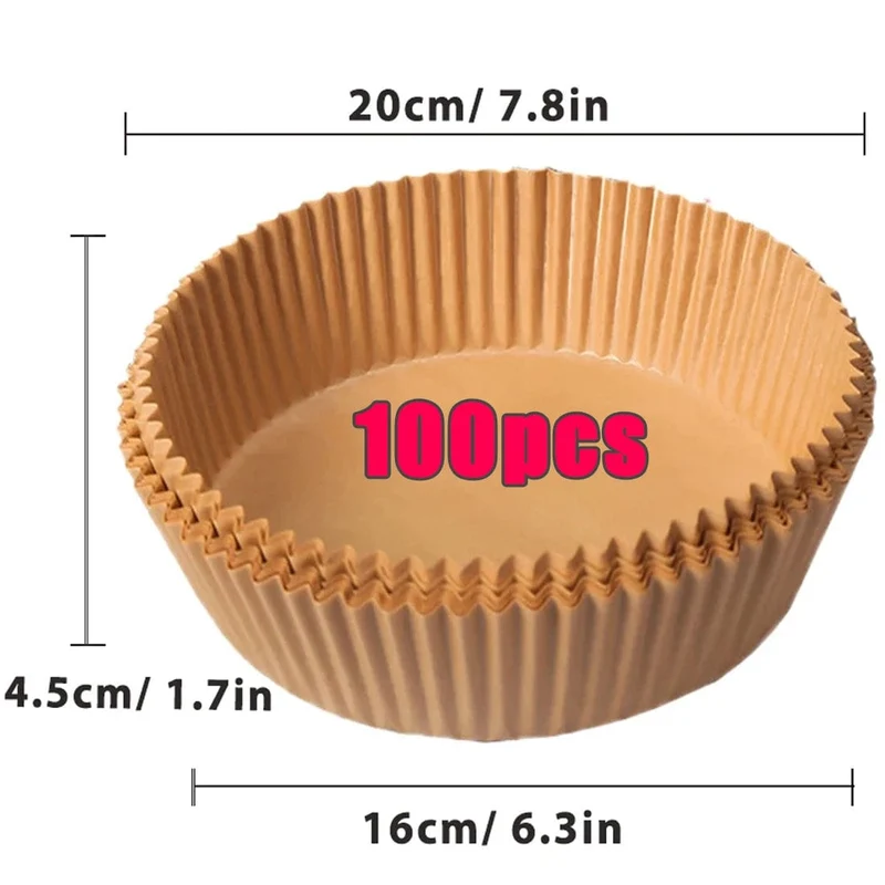 Papiers Cuisson Air Fryer, 100/50 Pièces, 16cm, Ronds, Blancs/Brun : Accessoires Cuisine Ecofriendly