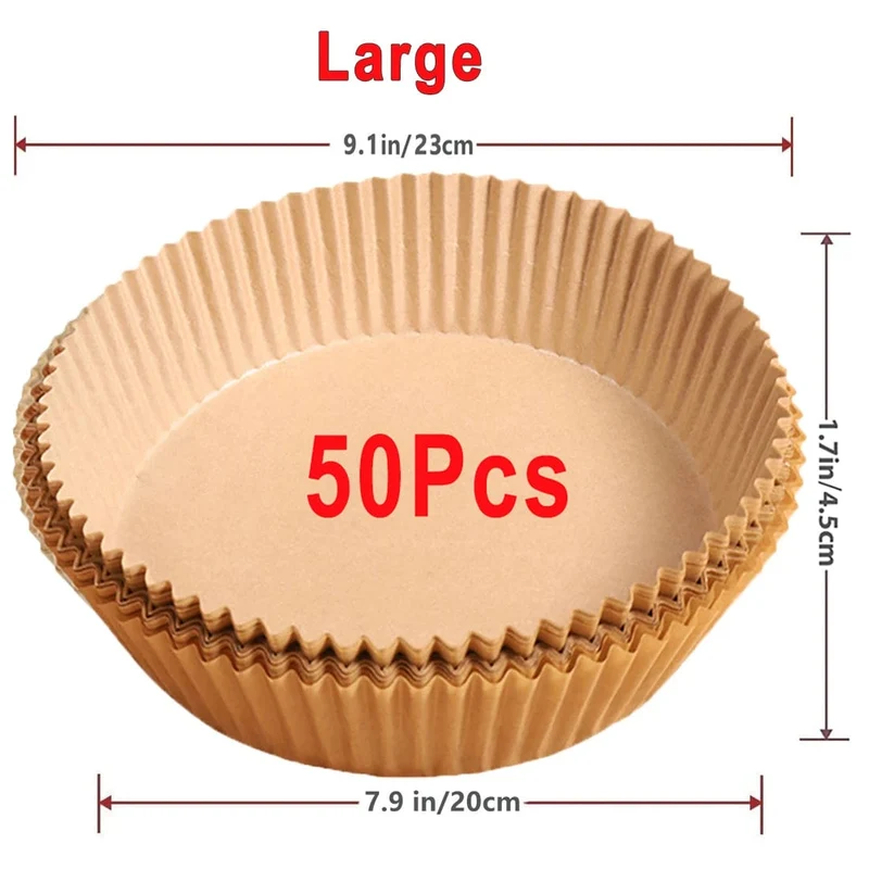 Papiers Cuisson Air Fryer, 100/50 Pièces, 16cm, Ronds, Blancs/Brun : Accessoires Cuisine Ecofriendly