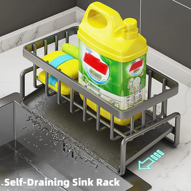Organiseur d'Évier en Inox Auto-Drainant 23 cm — Porte-Éponge et Porte-Torchon