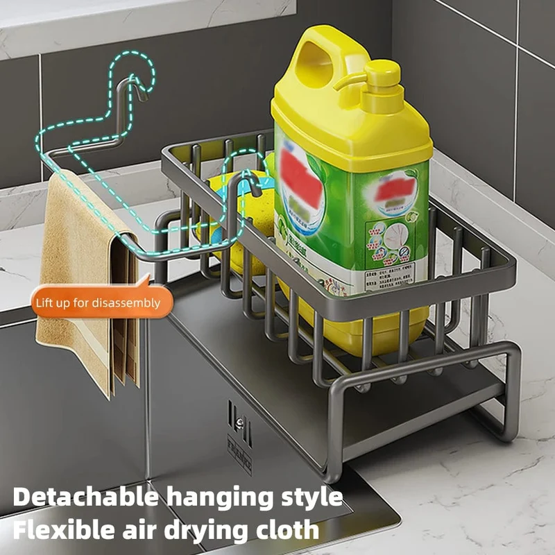 Organiseur d'Évier en Inox Auto-Drainant 23 cm — Porte-Éponge et Porte-Torchon