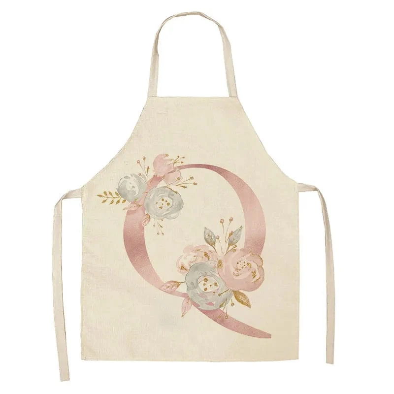 Tablier de Cuisine Enfant Motif Lettre Rose en Lin - Accessoires de Cuisson et de Boulangerie
