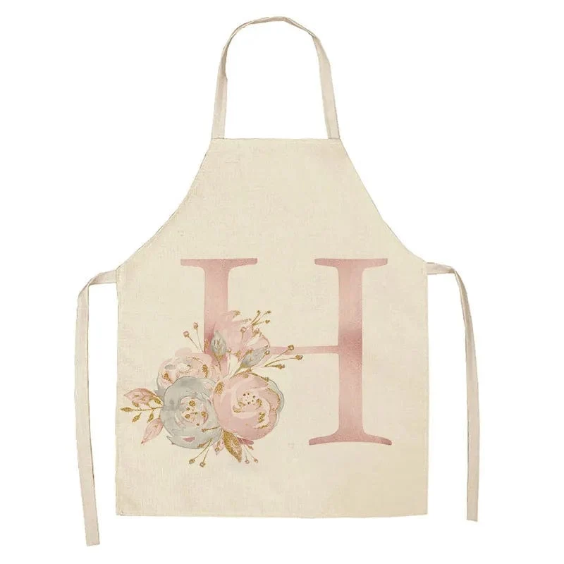 Tablier de Cuisine Enfant Motif Lettre Rose en Lin - Accessoires de Cuisson et de Boulangerie