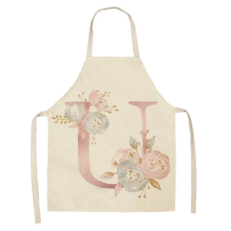 Tablier de Cuisine Enfant Motif Lettre Rose en Lin - Accessoires de Cuisson et de Boulangerie