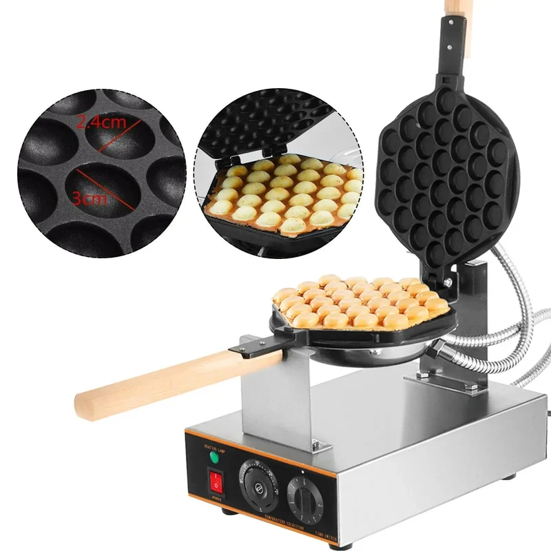 Gaufrier Bubble Waffle Électrique 1400 W en Inox – Plaque Rotative 180° et Minuterie