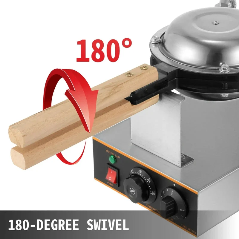 Gaufrier Bubble Waffle Électrique 1400 W en Inox – Plaque Rotative 180° et Minuterie