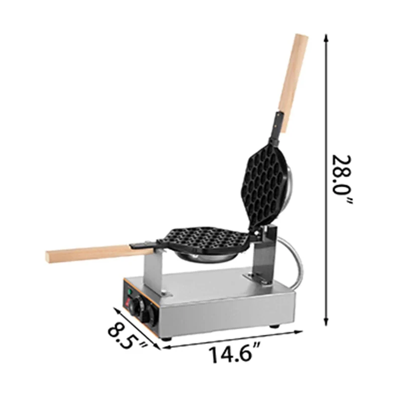 Gaufrier Bubble Waffle Électrique 1400 W en Inox – Plaque Rotative 180° et Minuterie
