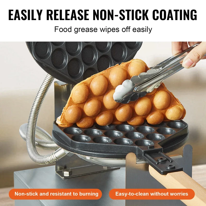 Gaufrier Bubble Waffle Électrique 1400 W en Inox – Plaque Rotative 180° et Minuterie