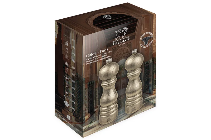 Coffret cadeau 2 moulins Peugeot Golden Paris en bois de hêtre 18cm