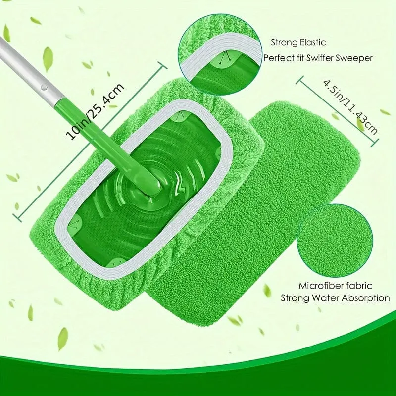 Lot 4 lingettes lavables pour balai plat - Absorption élevée, usage humide et sec, entretien facile