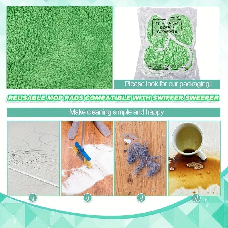 Lot 4 lingettes lavables pour balai plat - Absorption élevée, usage humide et sec, entretien facile