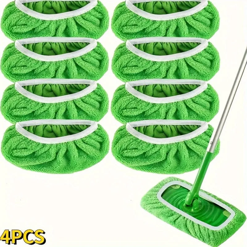 Lot 4 lingettes lavables pour balai plat - Absorption élevée, usage humide et sec, entretien facile