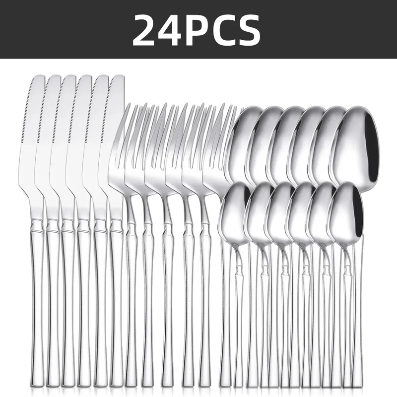Ménagère 24 Pièces en Acier Inoxydable Poli Miroir – Couverts pour 6 Personnes