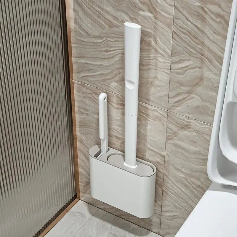 Ensemble Brosse WC Murale en Silicone – 2 Brosses + Support mural