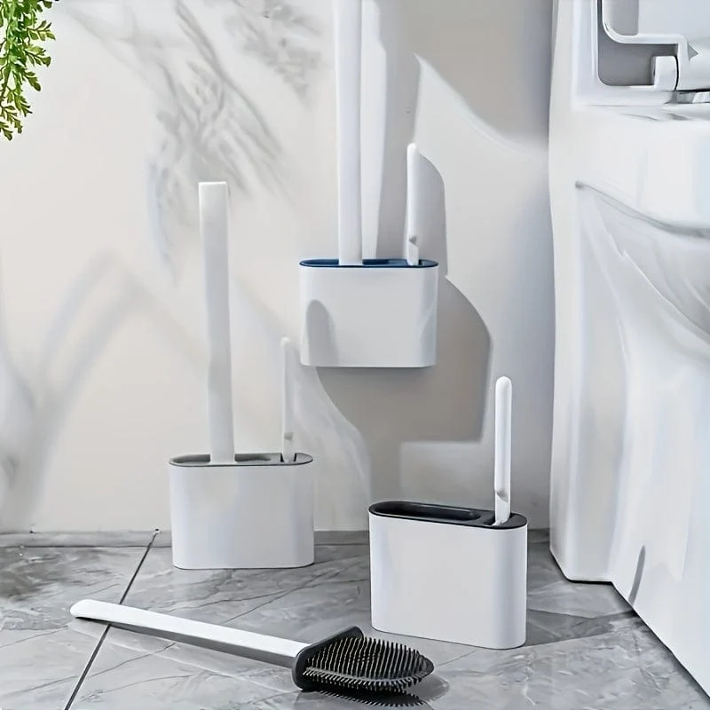 Ensemble Brosse WC Murale en Silicone – 2 Brosses + Support mural