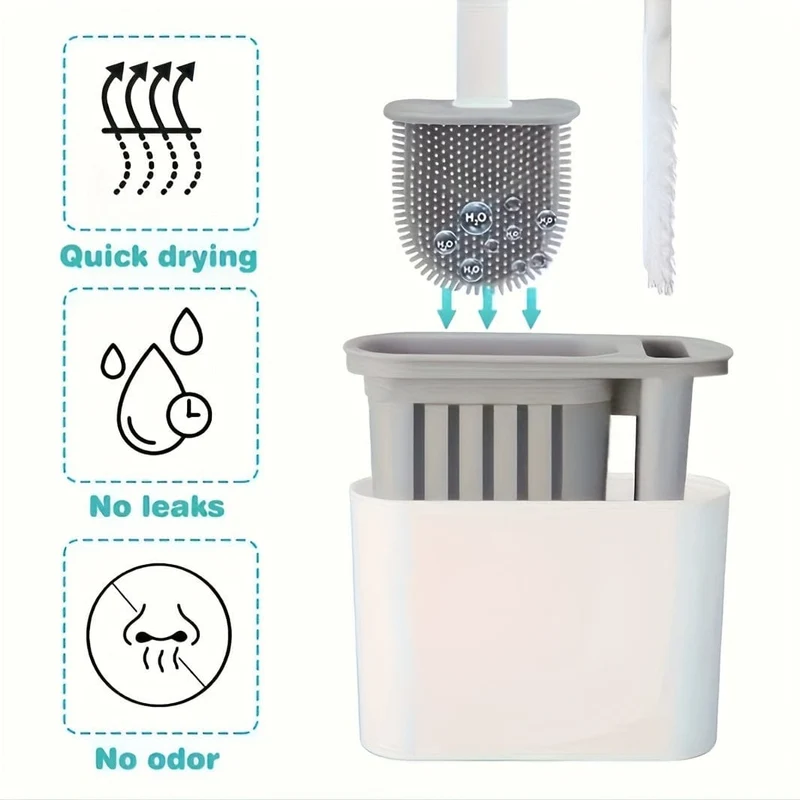 Ensemble Brosse WC Murale en Silicone – 2 Brosses + Support mural