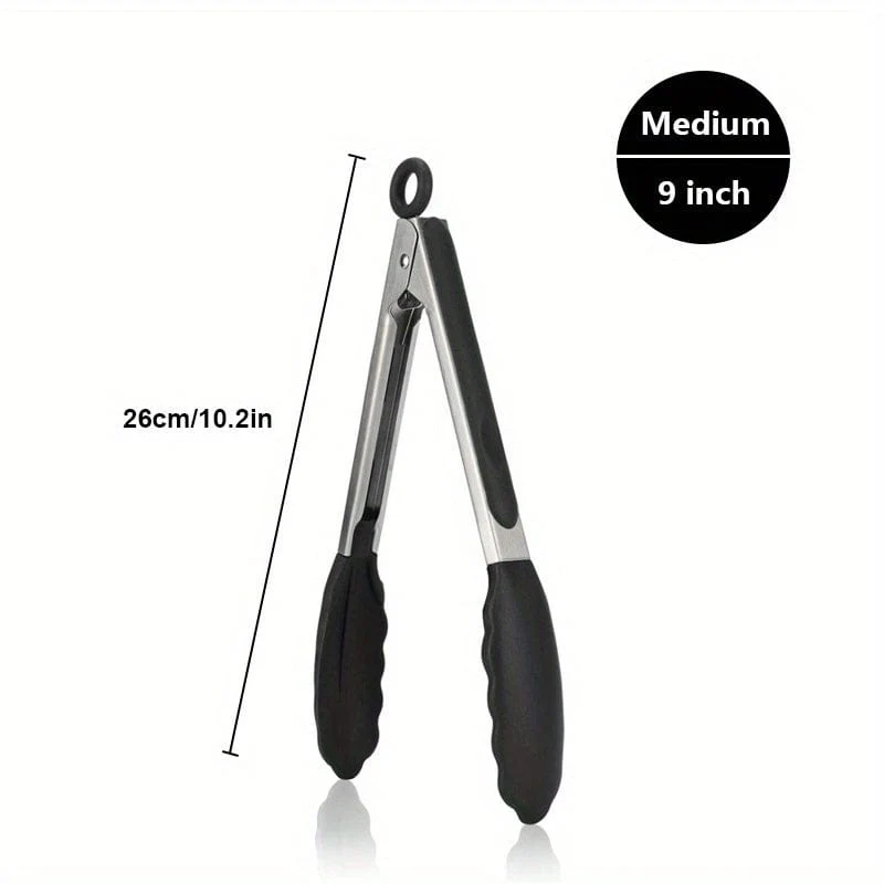 Pinces de Cuisine Inox à Embouts Silicone – Lot de 3 (17,8, 23 et 30 cm)