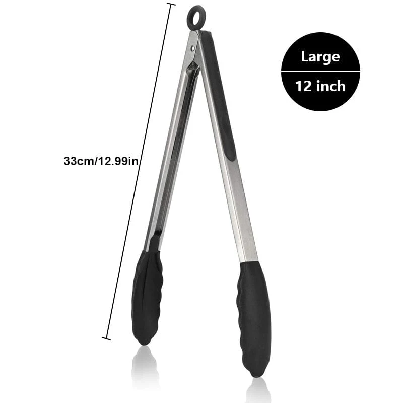 Pinces de Cuisine Inox à Embouts Silicone – Lot de 3 (17,8, 23 et 30 cm)