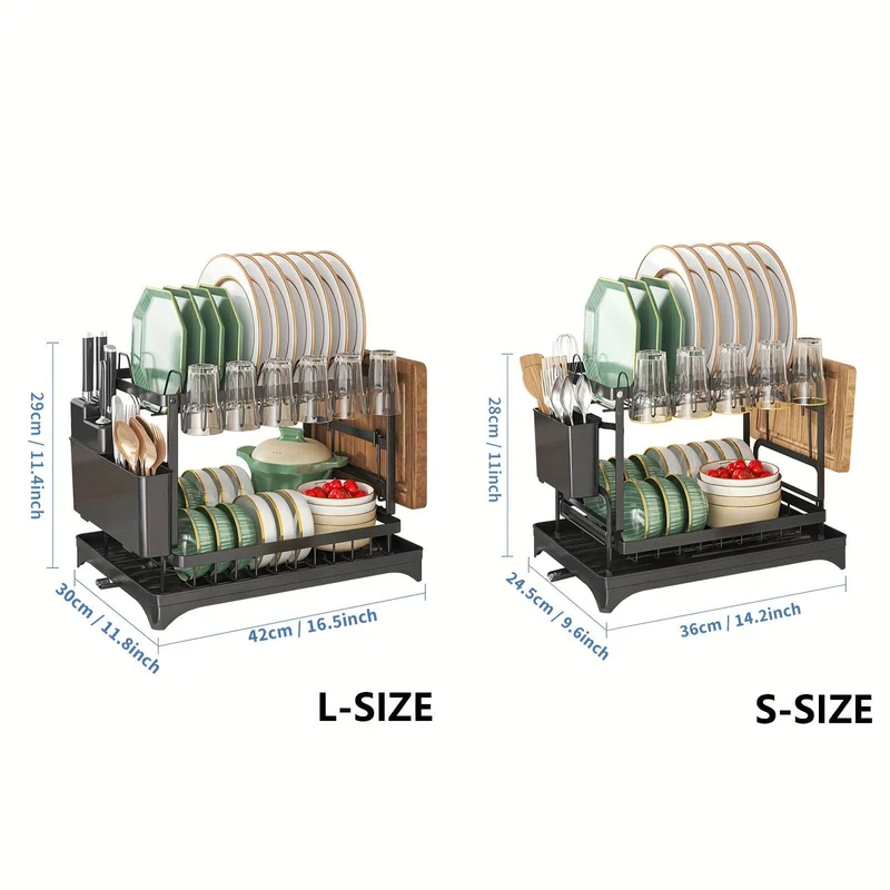 Égouttoir à Vaisselle 2 Étages avec Bac d'Égouttage et Range-Couverts