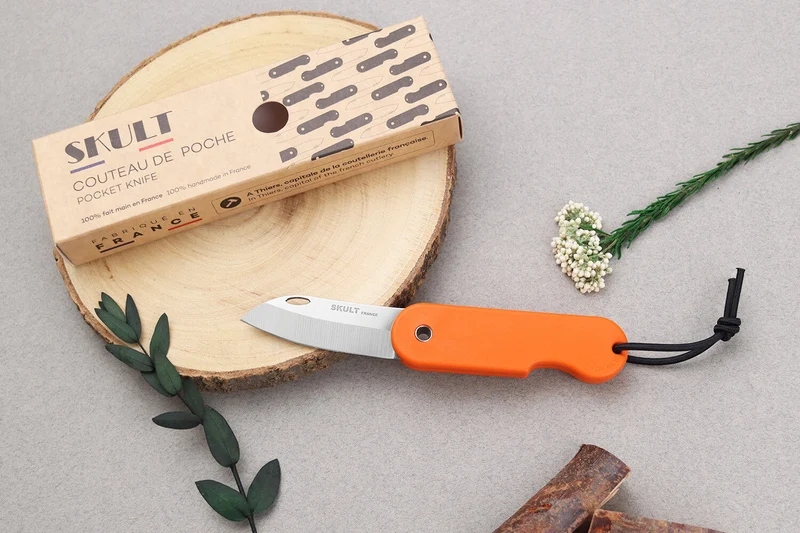 Couteau pliant Skult français éco-responsable manche orange 10cm