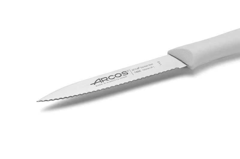Couteau d'office Arcos Nova lame dentée en acier Nitrum manche blanc 10cm