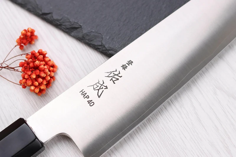 Couteau de chef kiritsuke 21cm japonais artisanal Sukenari HAP40 San Maï manche en bois de rose