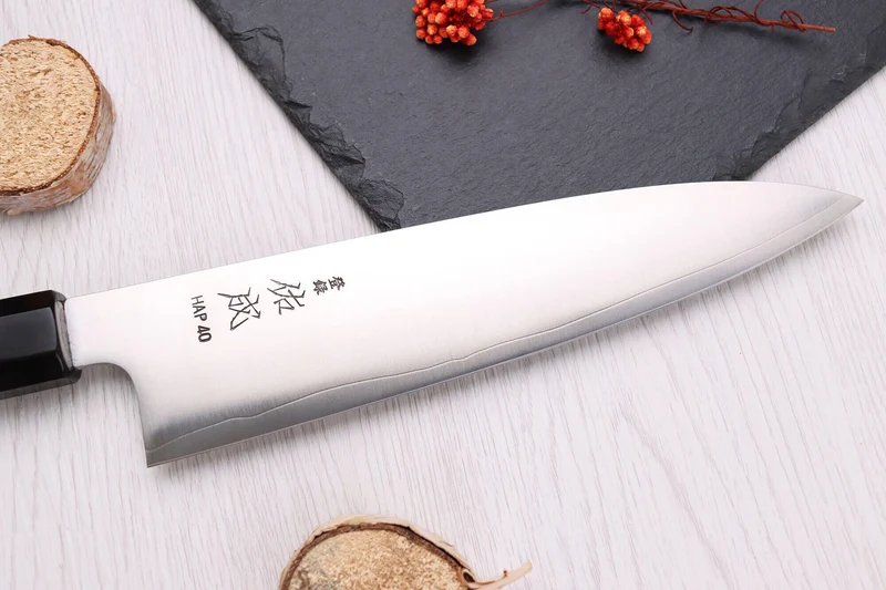 Couteau de chef 21cm japonais artisanal Sukenari HAP40 San Maï manche en bois de rose
