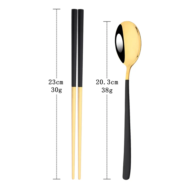 Set Couverts Coréens Inox 304 – 5 Cuillères + 5 Paires de Baguettes (10 pièces)