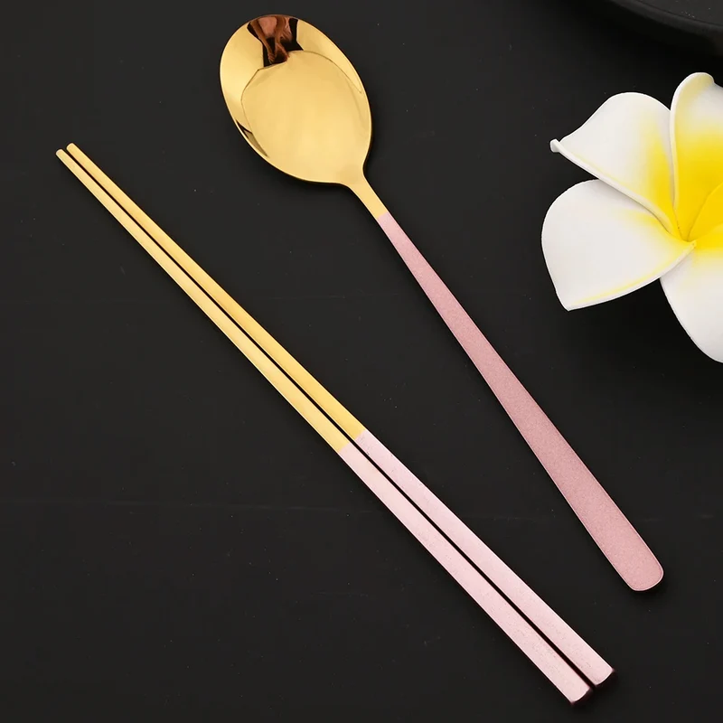 Set Couverts Coréens Inox 304 – 5 Cuillères + 5 Paires de Baguettes (10 pièces)