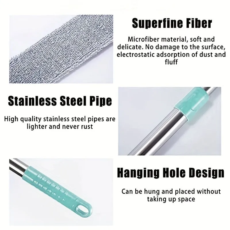 Brosse Plate Télescopique Microfibre 156 cm — Dépoussiéreur Sous Meubles, Lit & Radiateurs