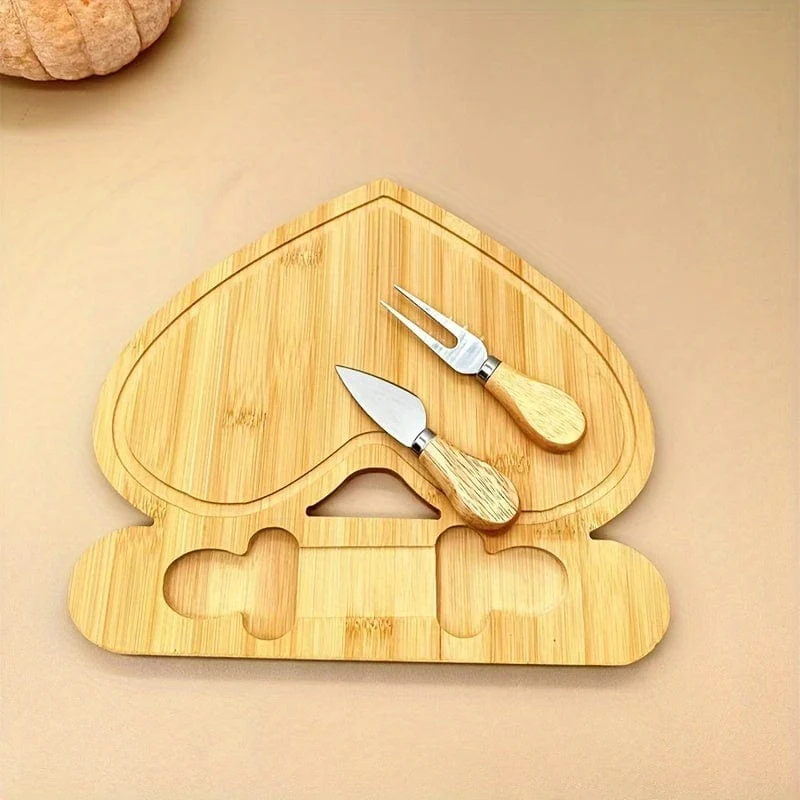 Plateau à Fromage en Bambou 35 x 27 cm avec 4 Couteaux et Support