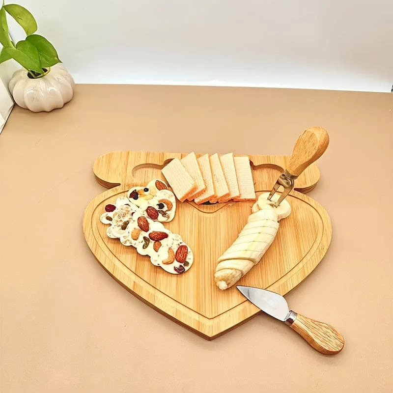 Plateau à Fromage en Bambou 35 x 27 cm avec 4 Couteaux et Support