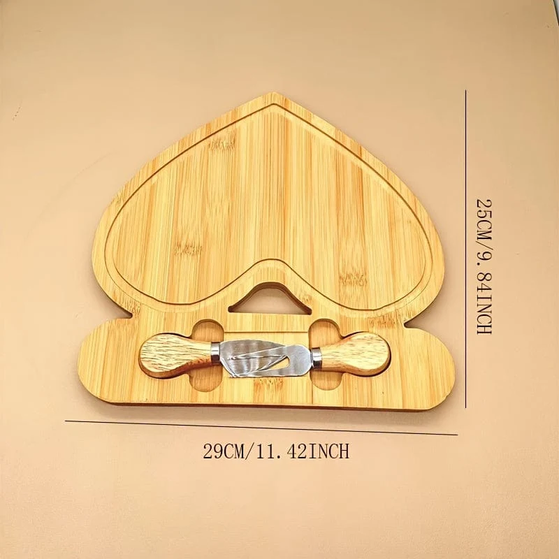 Plateau à Fromage en Bambou 35 x 27 cm avec 4 Couteaux et Support